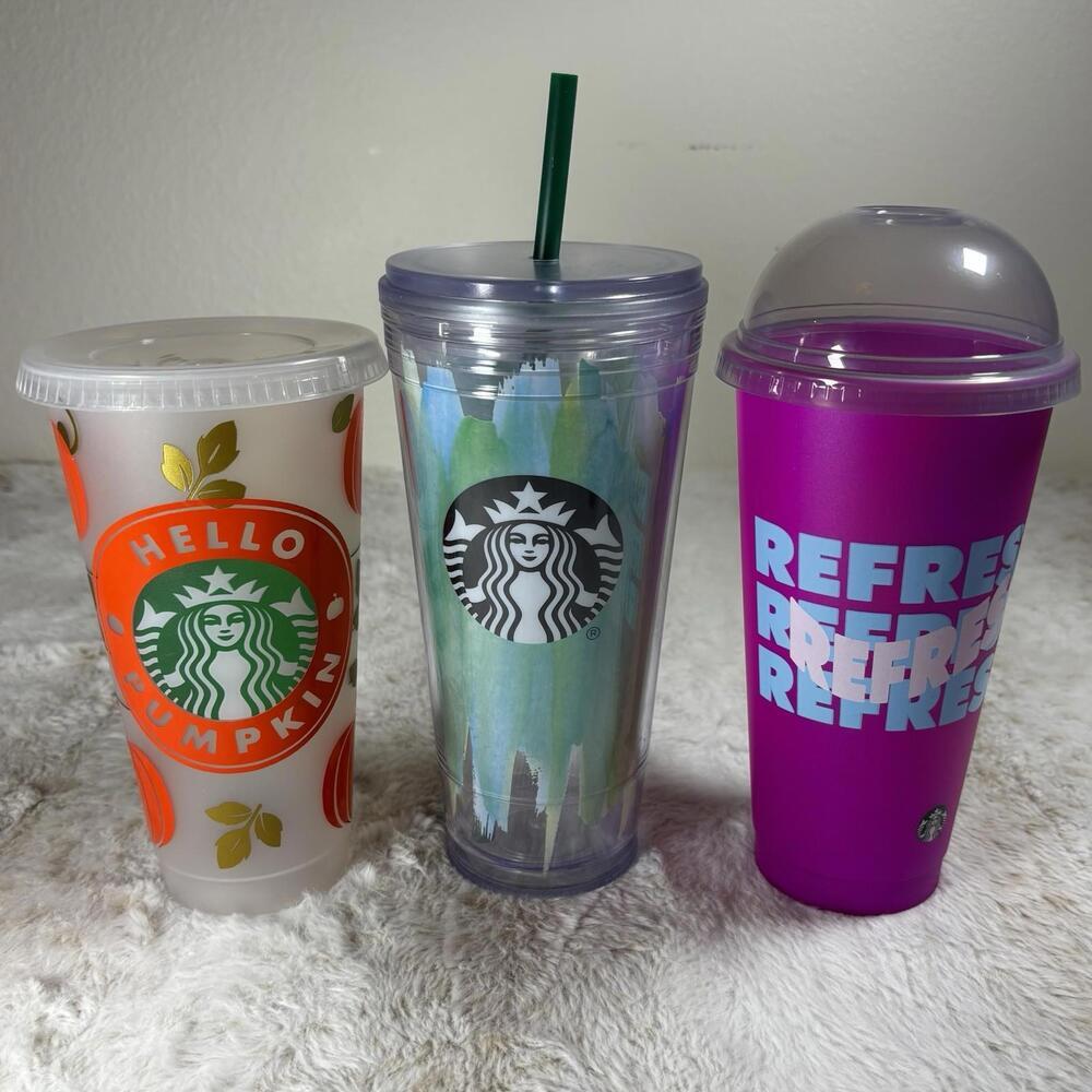 Starbucks Cold Cup Bundle | Hello Pumpkin, Watercolor Tumbler, Refresh Pink